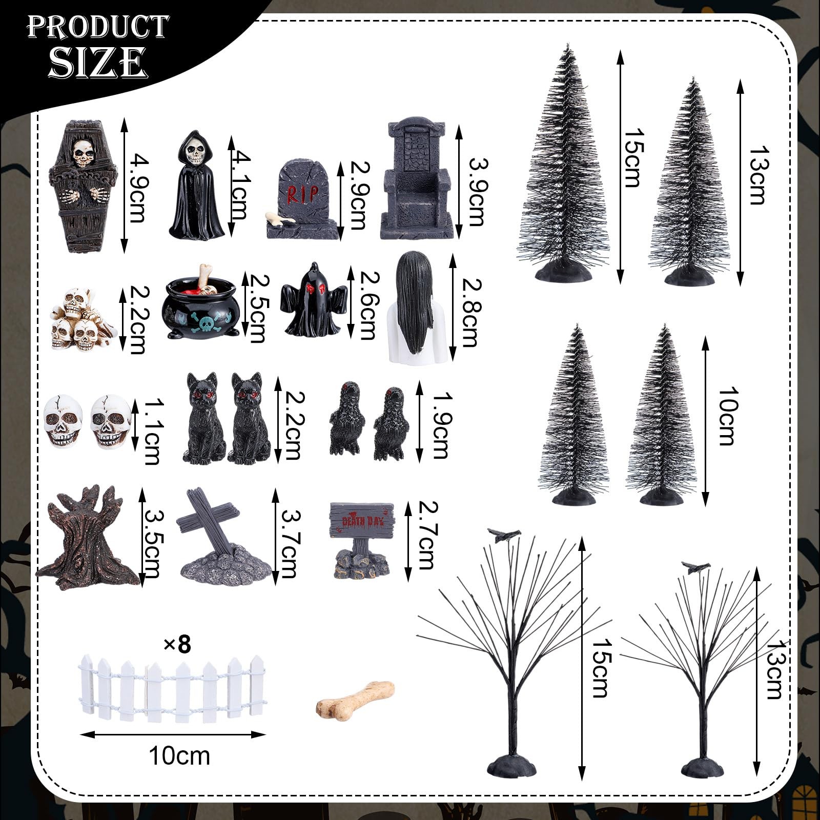 Liliful 32 Pcs Halloween Village Miniature Town Accessories Set Halloween Figuri