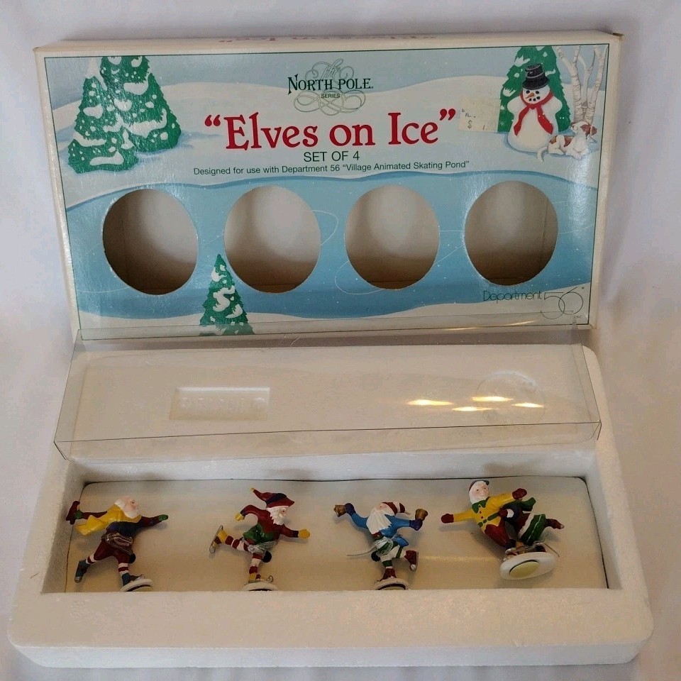 Department 56 Elves On Ice Set of 4 for Village Animated Skating Pond