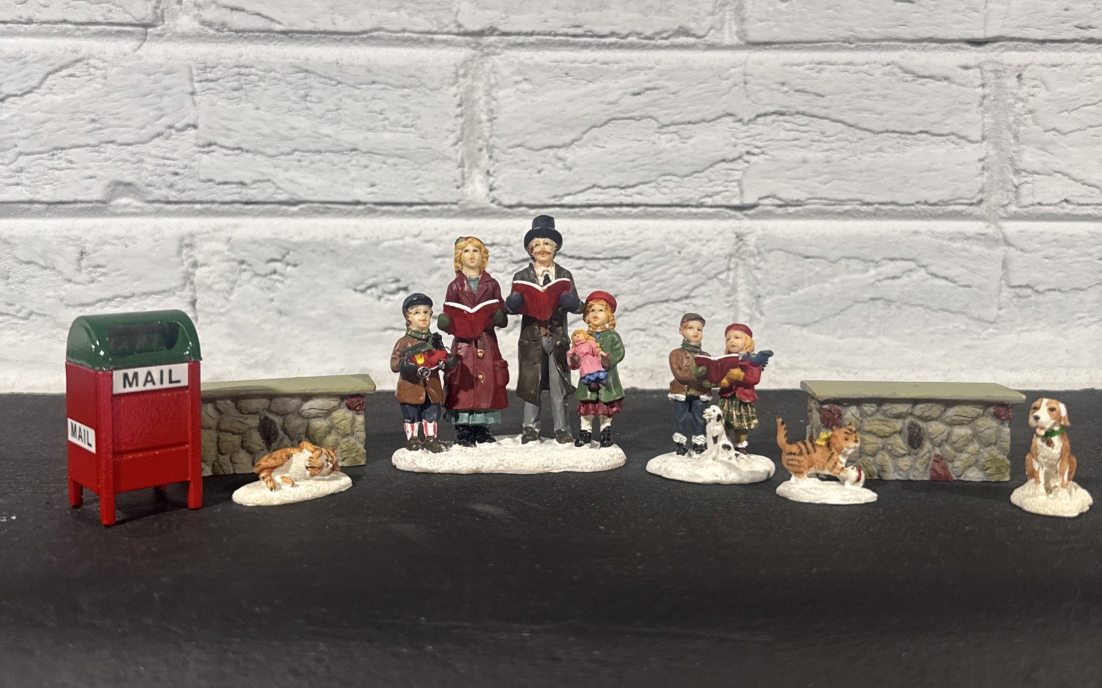 St Nicholas Square Christmas Village Accessory Figure Lot Carolers Wall Mailbox