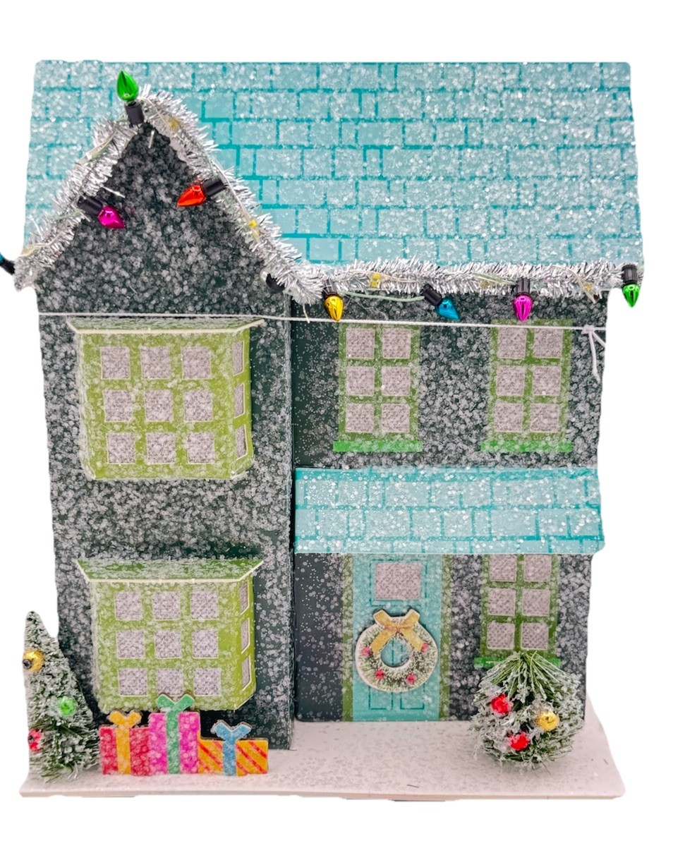 2025 Target Wondershop Lit LED Paper Glitter House Teal Christmas Village NEW