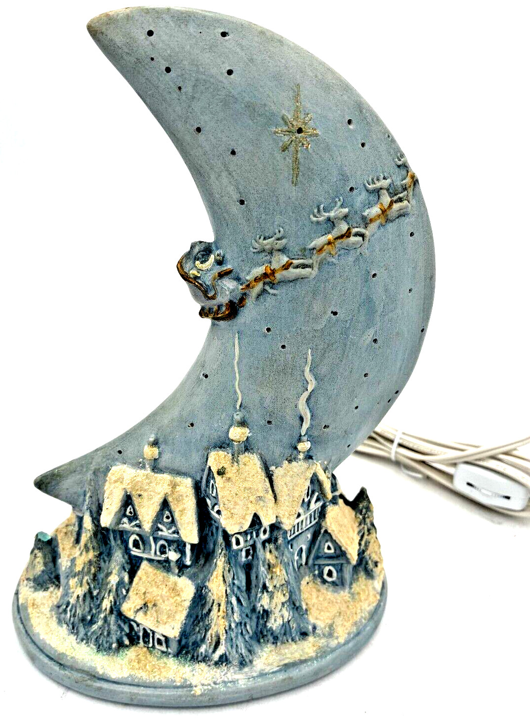 VTG 1970’s Garry Sharpe crescent moon light blue ceramic christmas nightlite