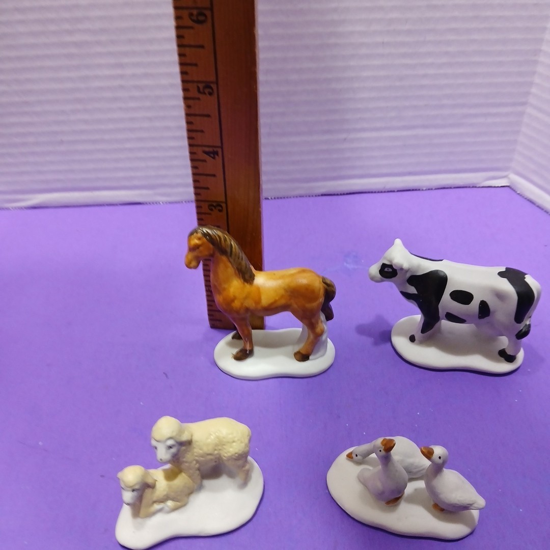 Vintage 1993 Lemax Christmas Farm Animal Set Of 4 Horse Cow Ducks Sheep