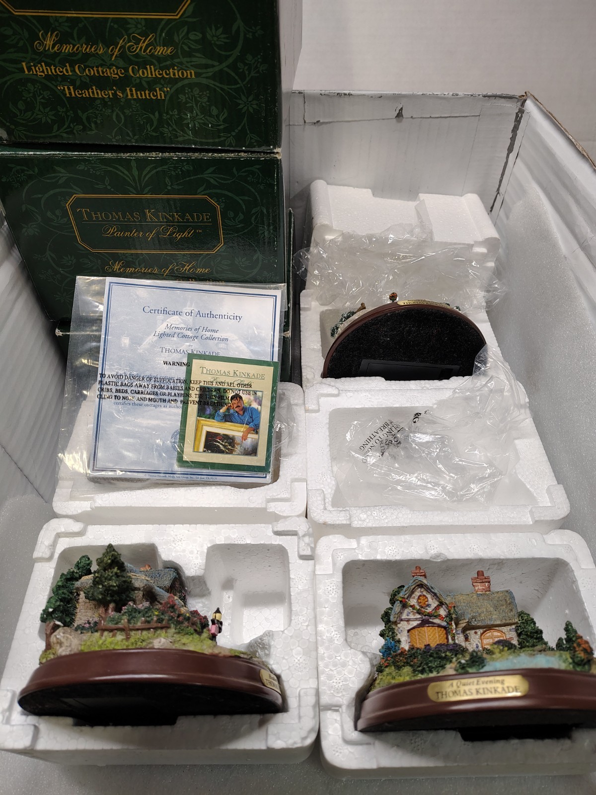 Lot 3 Thomas Kinkade Lighted Heathers Hutch Quiet Evening Stonehearth Christmas