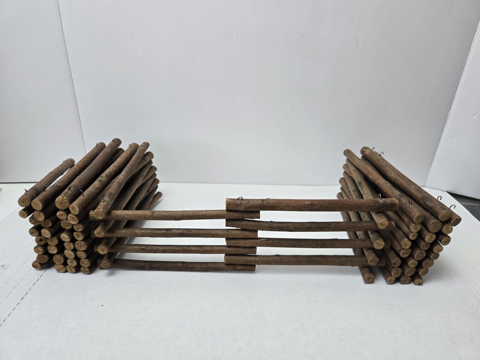 Vintage Christmas village putz stick wooden fence connected feather tree 66″