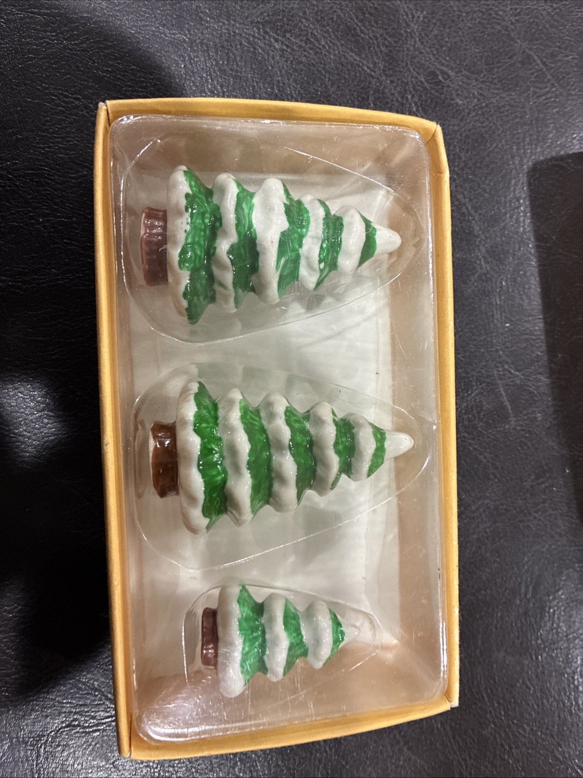 Vintage 1990s Ceramic Snow Cap Christmas Trees set of 3 2.5 Inches Tall