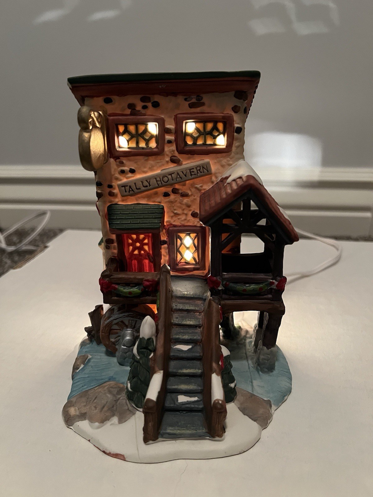 Christmas Streets Tally Ho Tavern 1999 lighted building Village With Cable