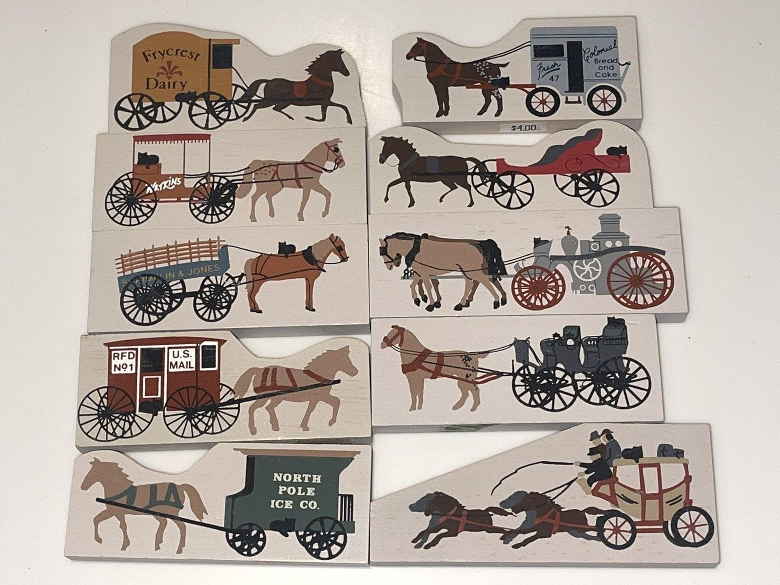 LOT 10 Cat’s Meow Village Horse Drawn Wagons Carriages Dairy Watkins Mail Bakery