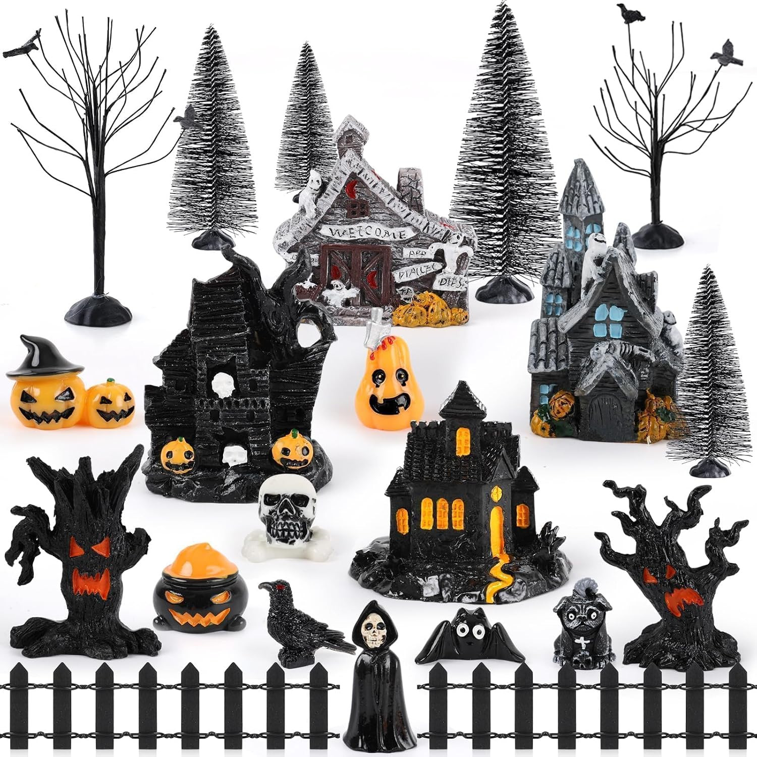 30 Pcs Halloween Village Ornaments Accessories Figurines Town Miniatures Include