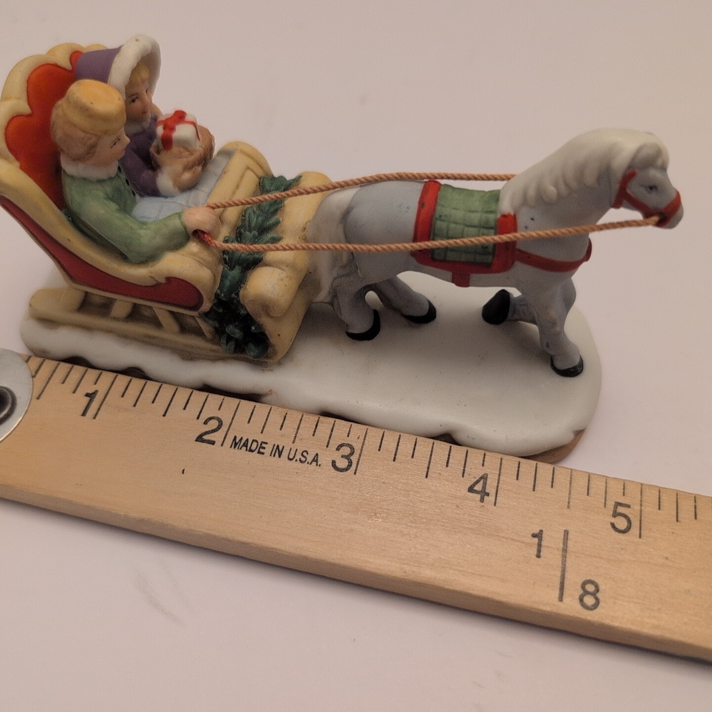 Vintage Lefton Geo Z Christmas Village Horse Drawn Sleigh Couple Figurine 06460