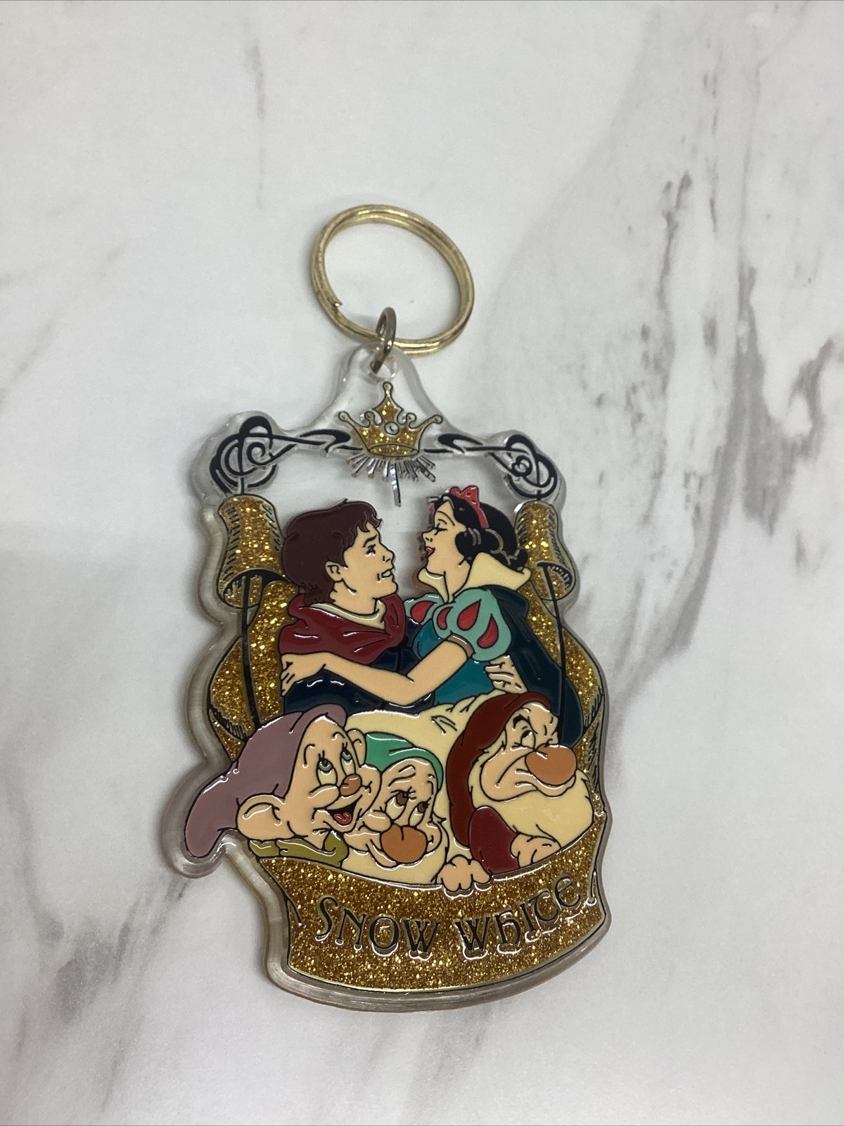 Vintage 80’s BRABO Disney Store Snow White Prince Charming Keychain Dopey Grumpy
