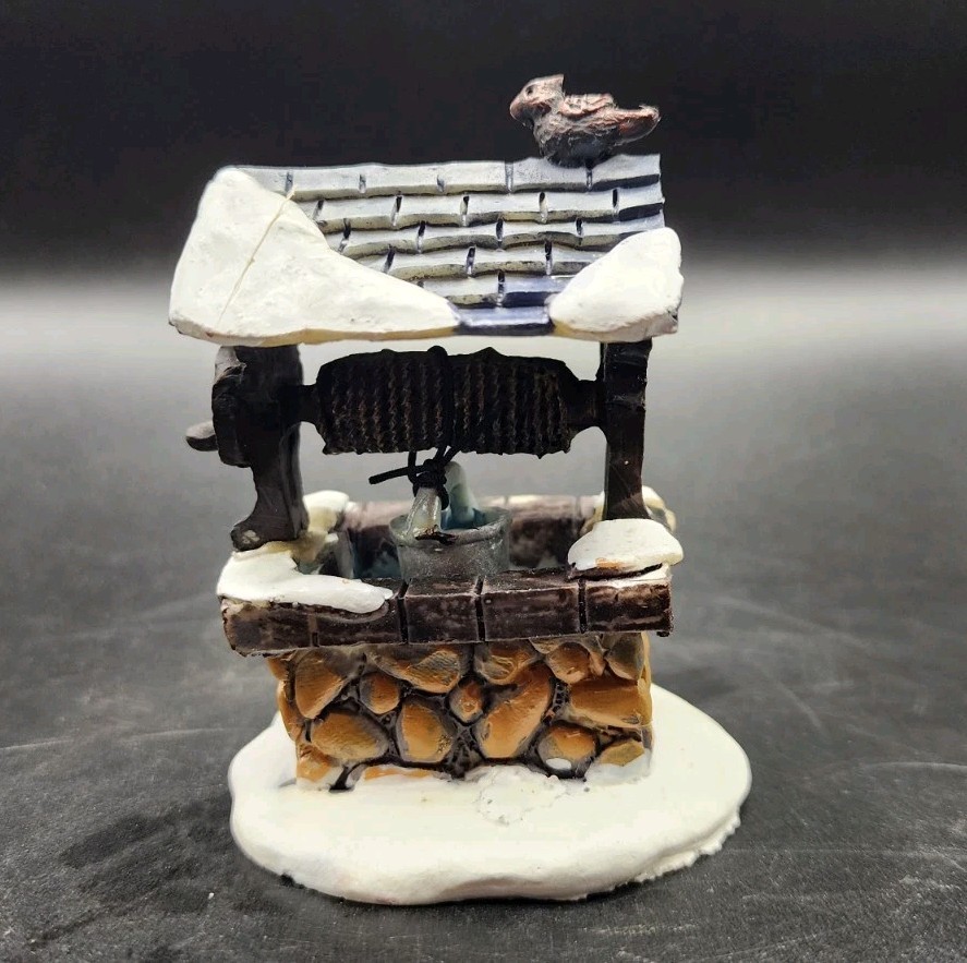 Christmas Village Wishing Well Miniature Stone Look Snow Holiday Accessory 3″