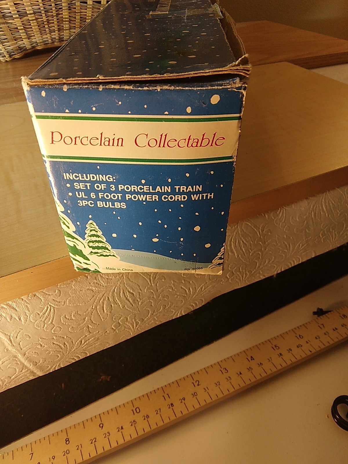 Vintage 1992 Fabri-Centers Hand Painted Porcelain Lighted Train 3pc W/Box Works!