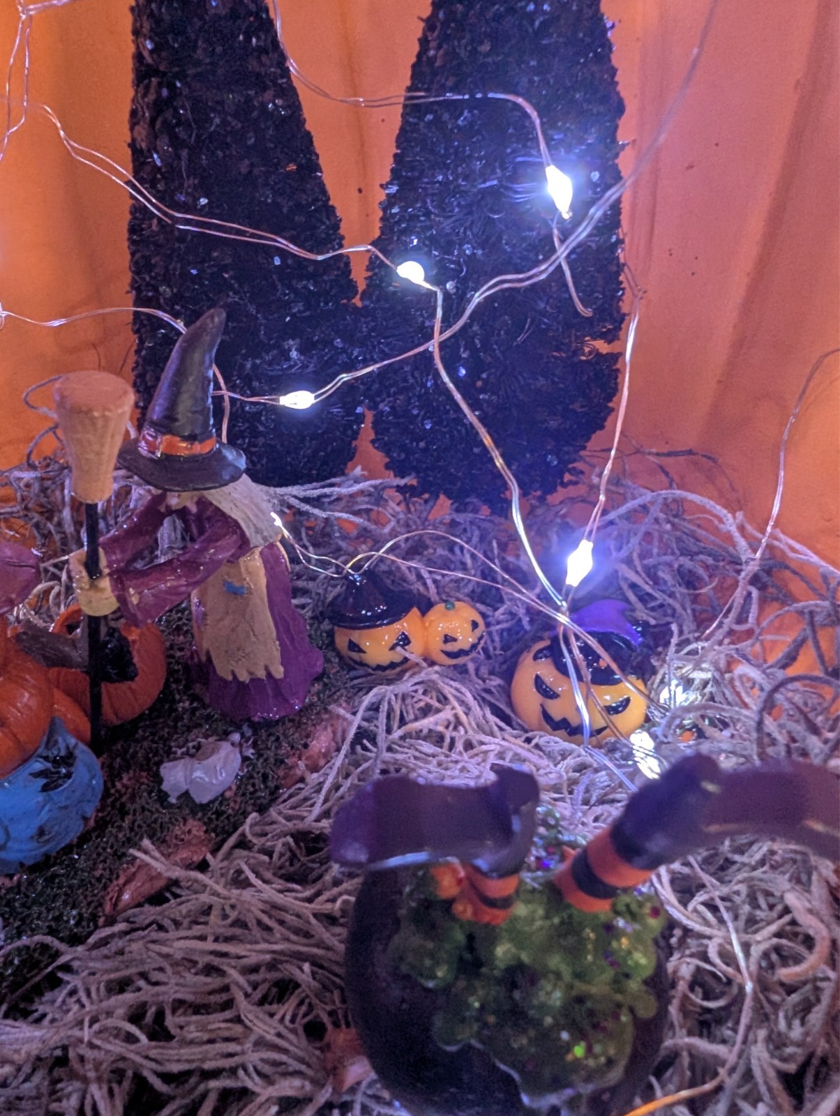 Halloween Pumpkin Diorama: Witch House Scene with Fairy Lights