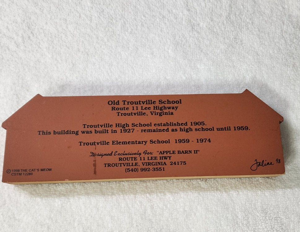 Cat’s Meow Village Troutville Virginia High School Sign Shelf Sitter 1998