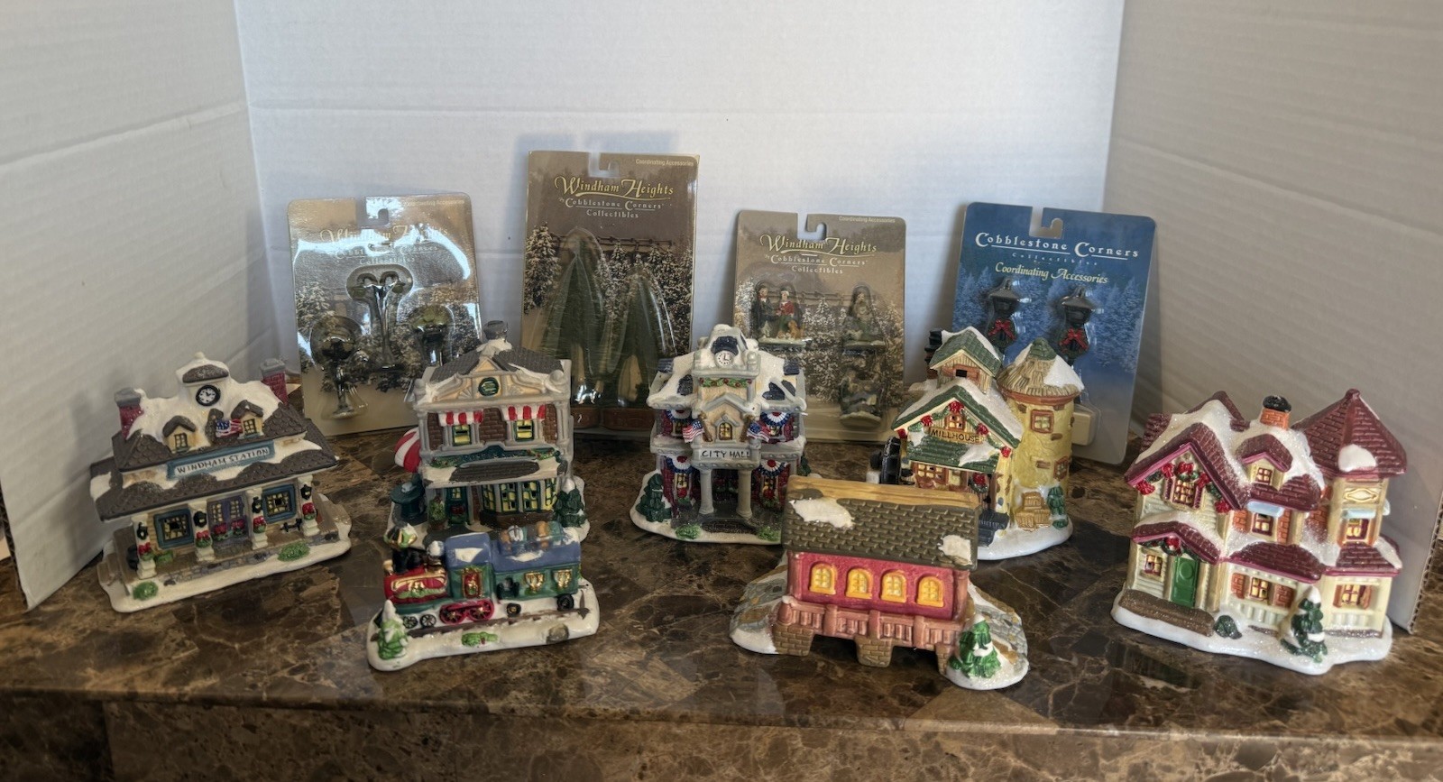 Cobblestone Corners 2004 Set of 8– Vintage Christmas Houses + Accessories