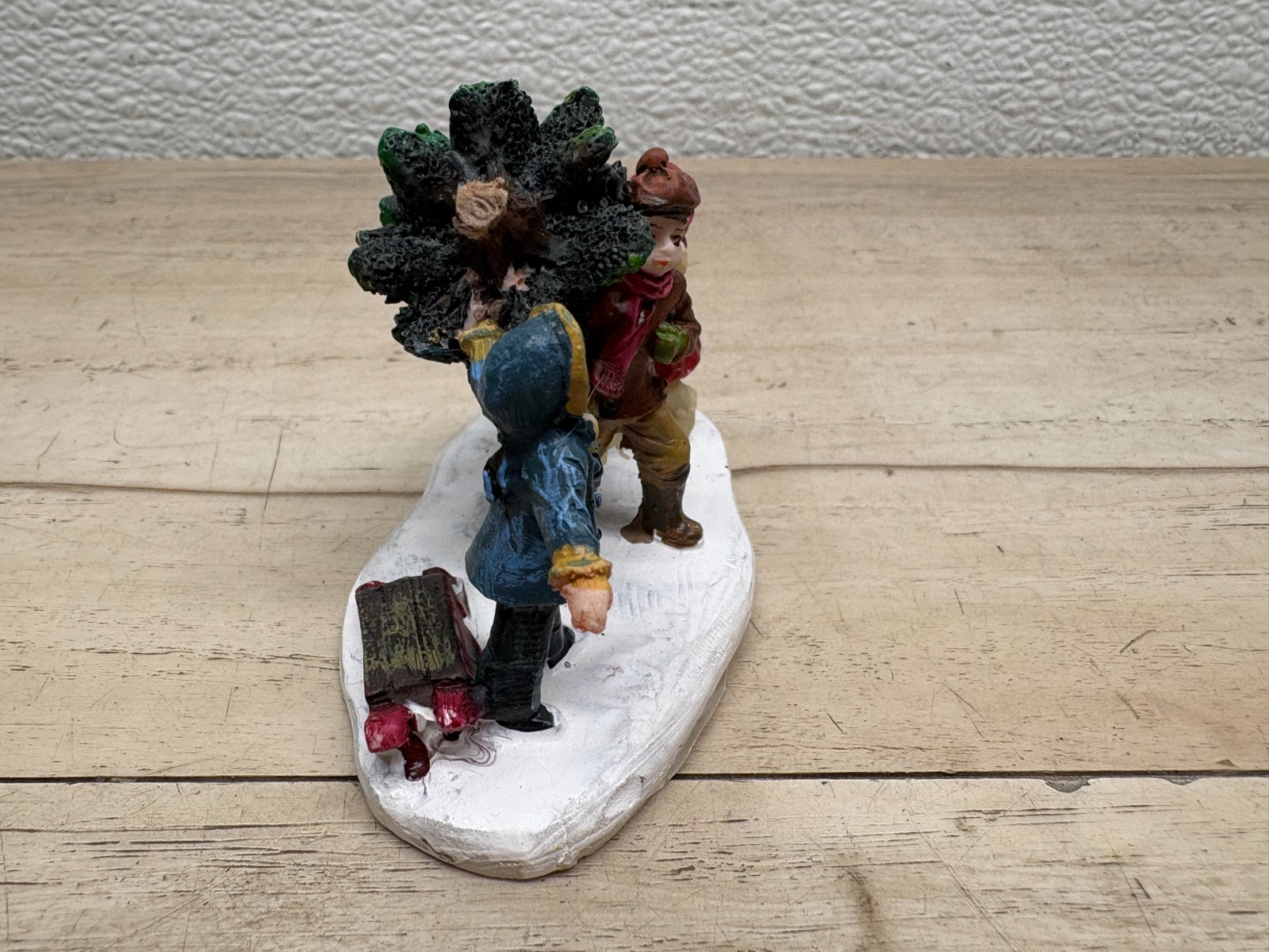 Set Of 3 Christmas Village Figurines Childrens And Christmas Trees