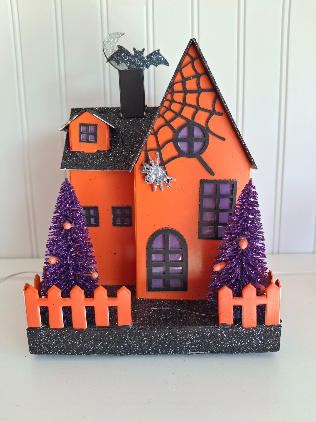 7″ Halloween Lighted Spooky House Orange Black Retro Tabletop New
