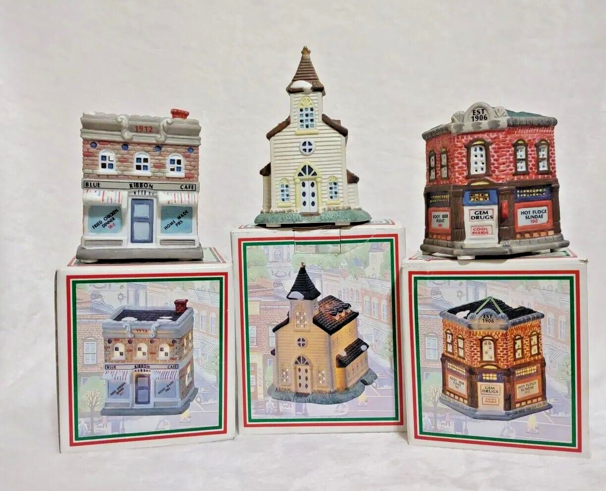 Home Town America Lot of 3 Church, Gem Drugs, Blue Ribbon Cafe + 11 BONUS PIECES