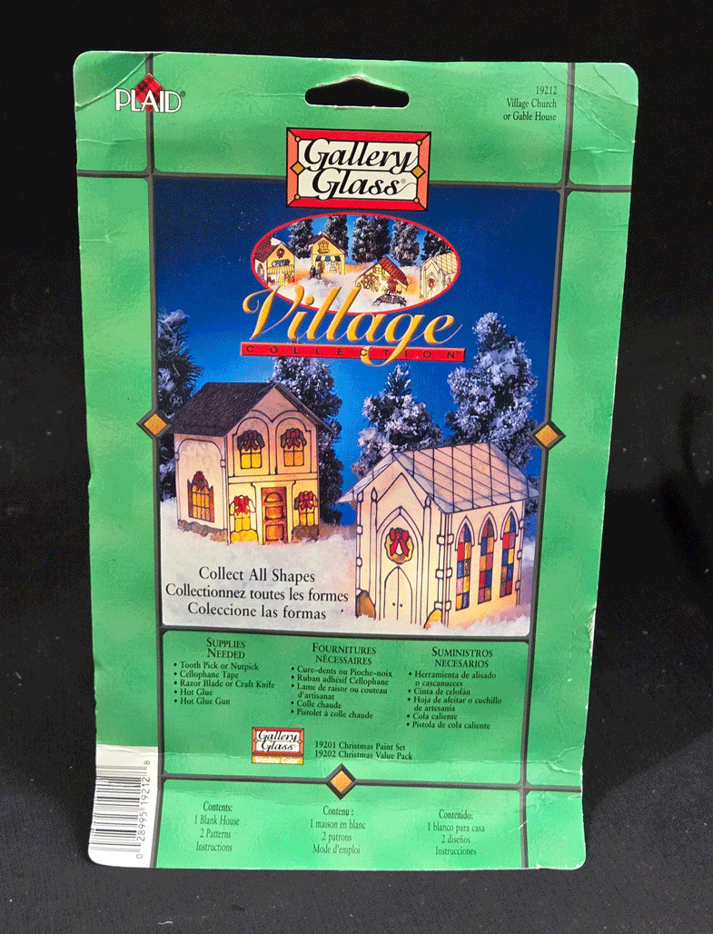 Plaid Gallery Glass Village Collection Village Church or Gable House Craft NOS