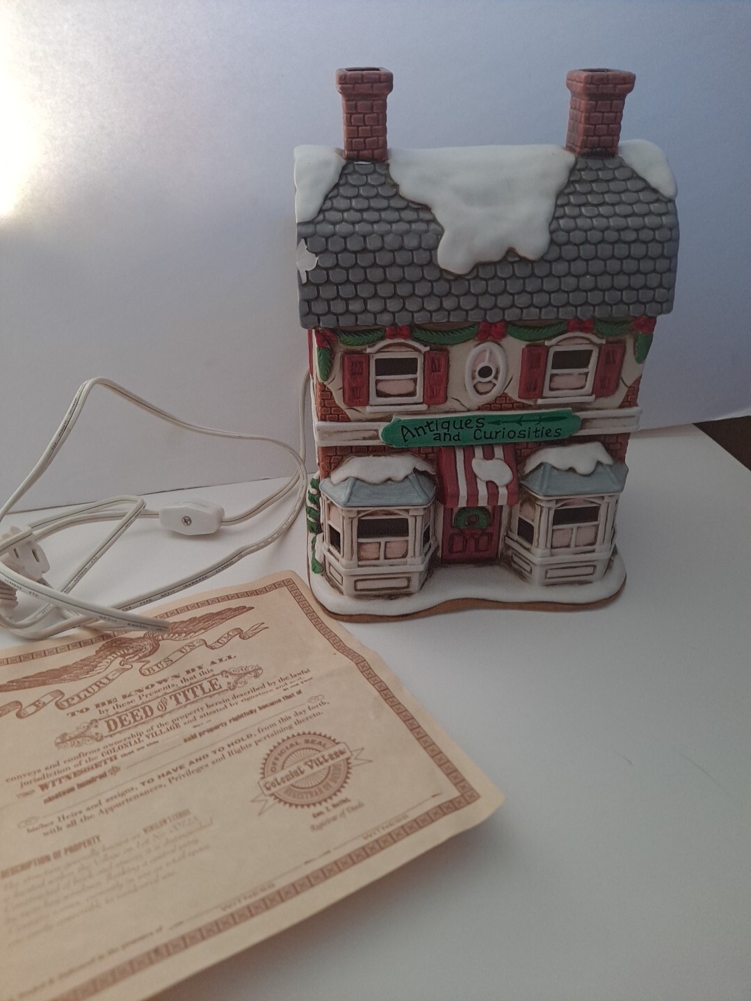 Lefton’s Colonial Village Antiques and Curiosities 0723 w/ Deed & Box VTG