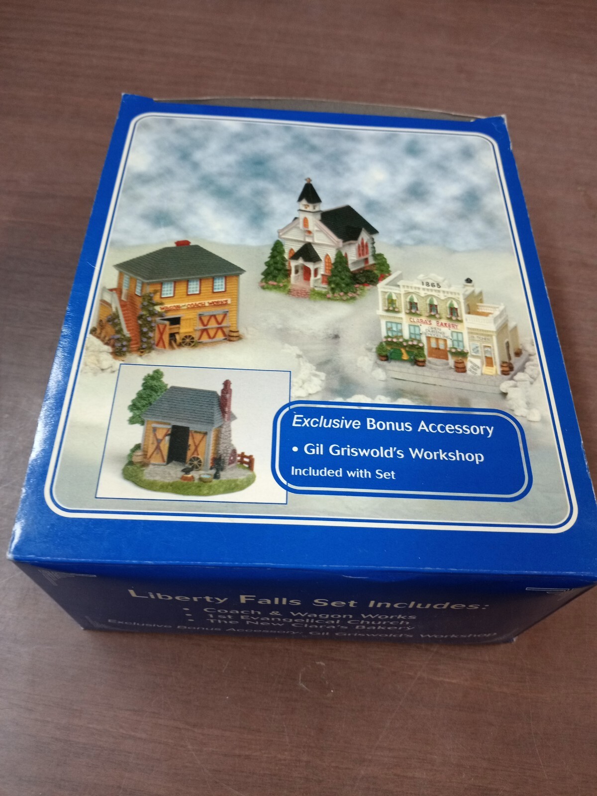 NEW! LIBERTY FALLS Set of 4: Coach & Wagon, Evangelical Church, Bakery,(XmasD)