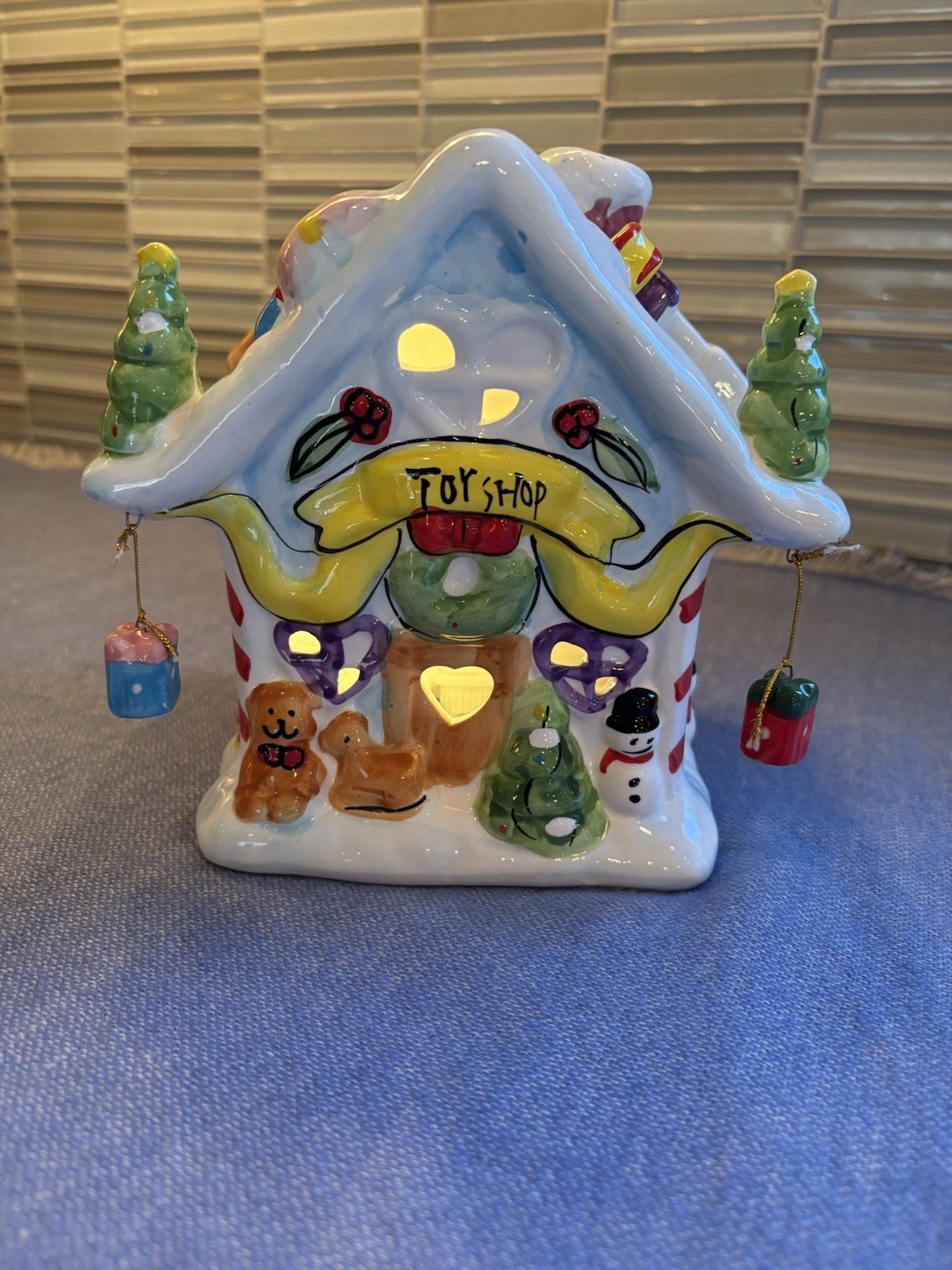 Vintage Illuminated Ceramic Elements Christmas Village Toy Shop