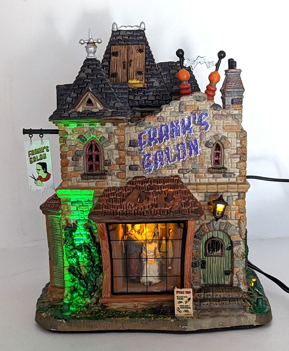 Lemax Spooky Town Franks Salon Frankenstein Hair Cut LED Sound Halloween Village