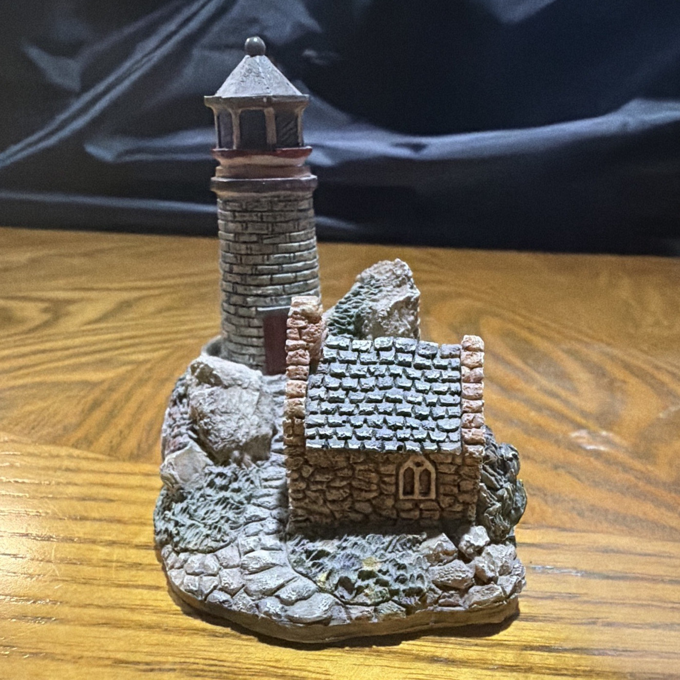 Miniature Nautical Lighthouse & Cottage Figurine, Painted Resin