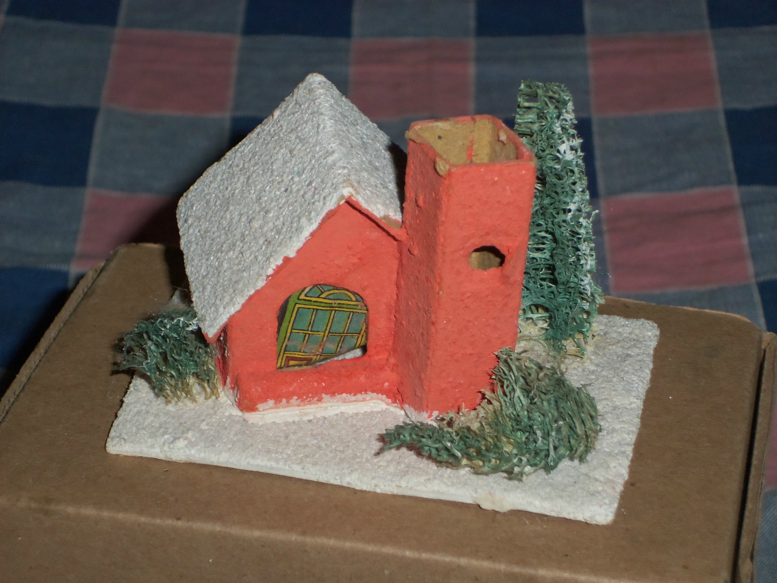i. Vintage Japan Christmas House Building 2 3/8 Inch High Door Cover Crooked