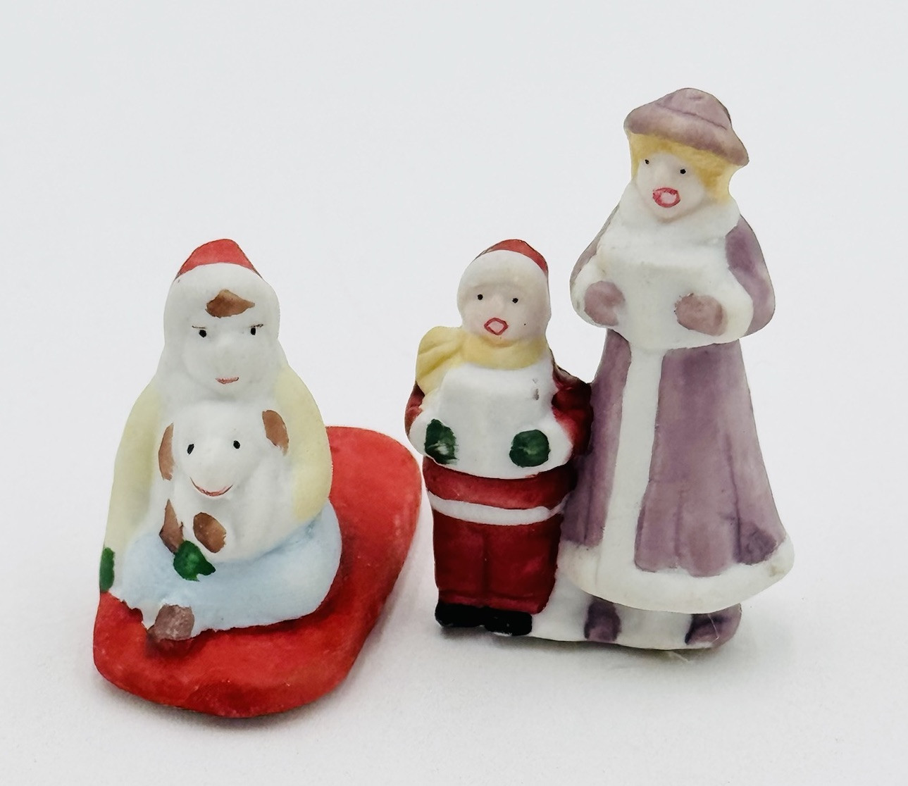 6 Christmas Village Figures Ceramic Skiing Sledding Towns People Kids Flaw