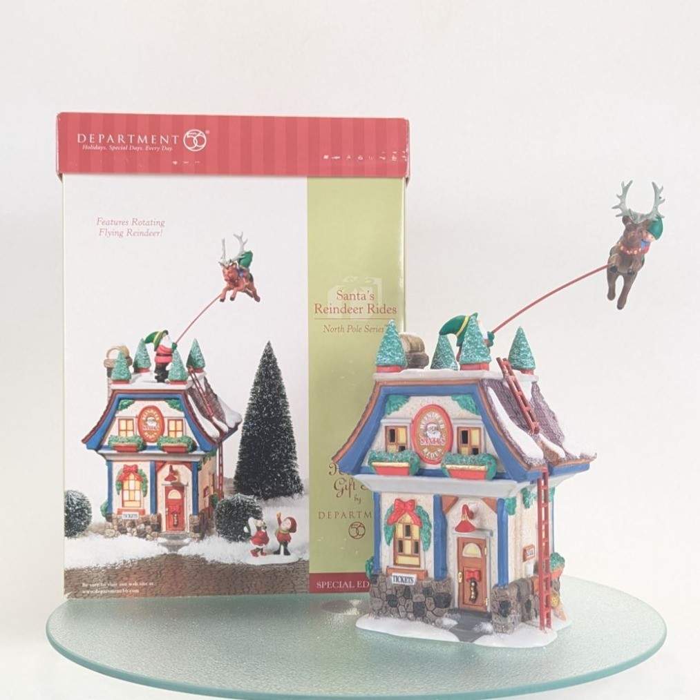 Dept 56 SANTA’S REINDEER RIDES North Pole Animated Lighted Village – Open Box