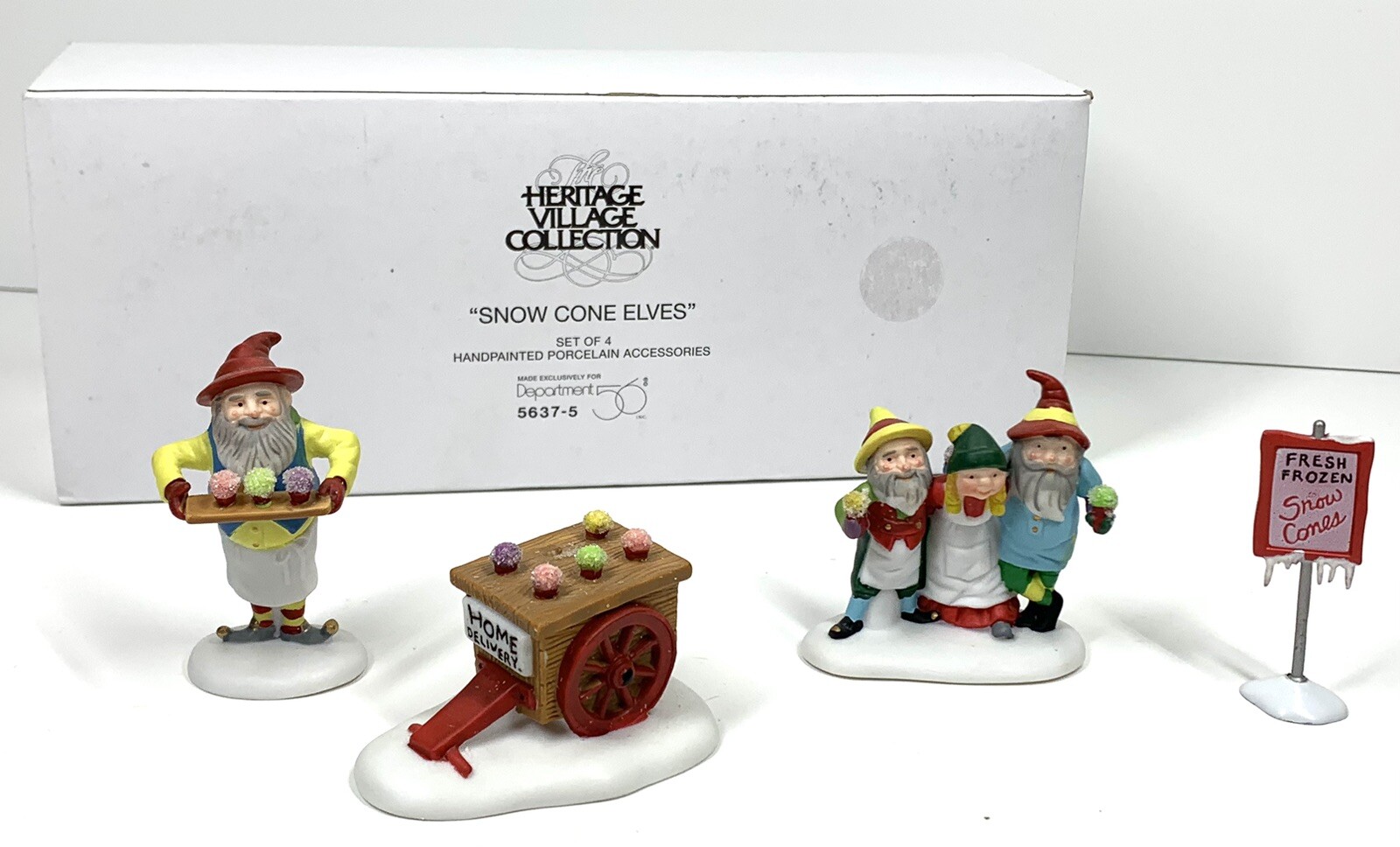 Dept 56 SNOW CONE ELVES Heritage Village Collection Set of 4 #56375 with Box