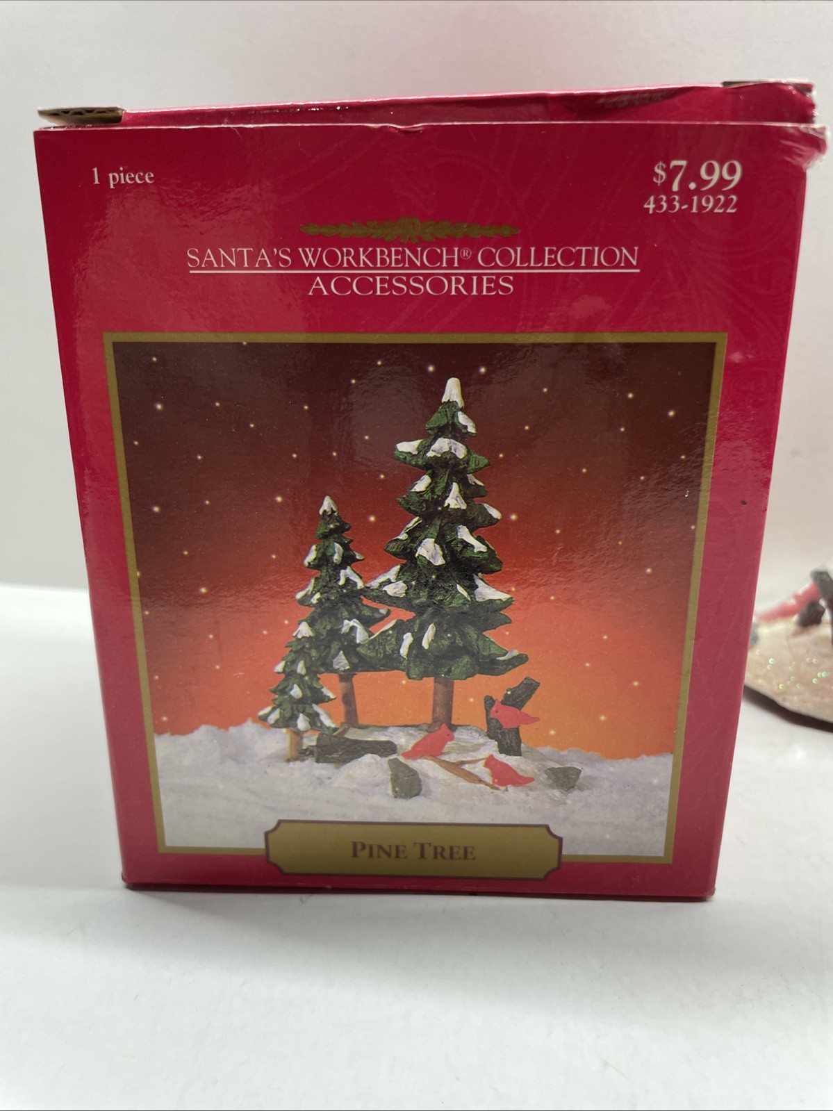 Santa’s Workbench Pine Tree Village Accessory Snow Trees Birds 1998 NIB