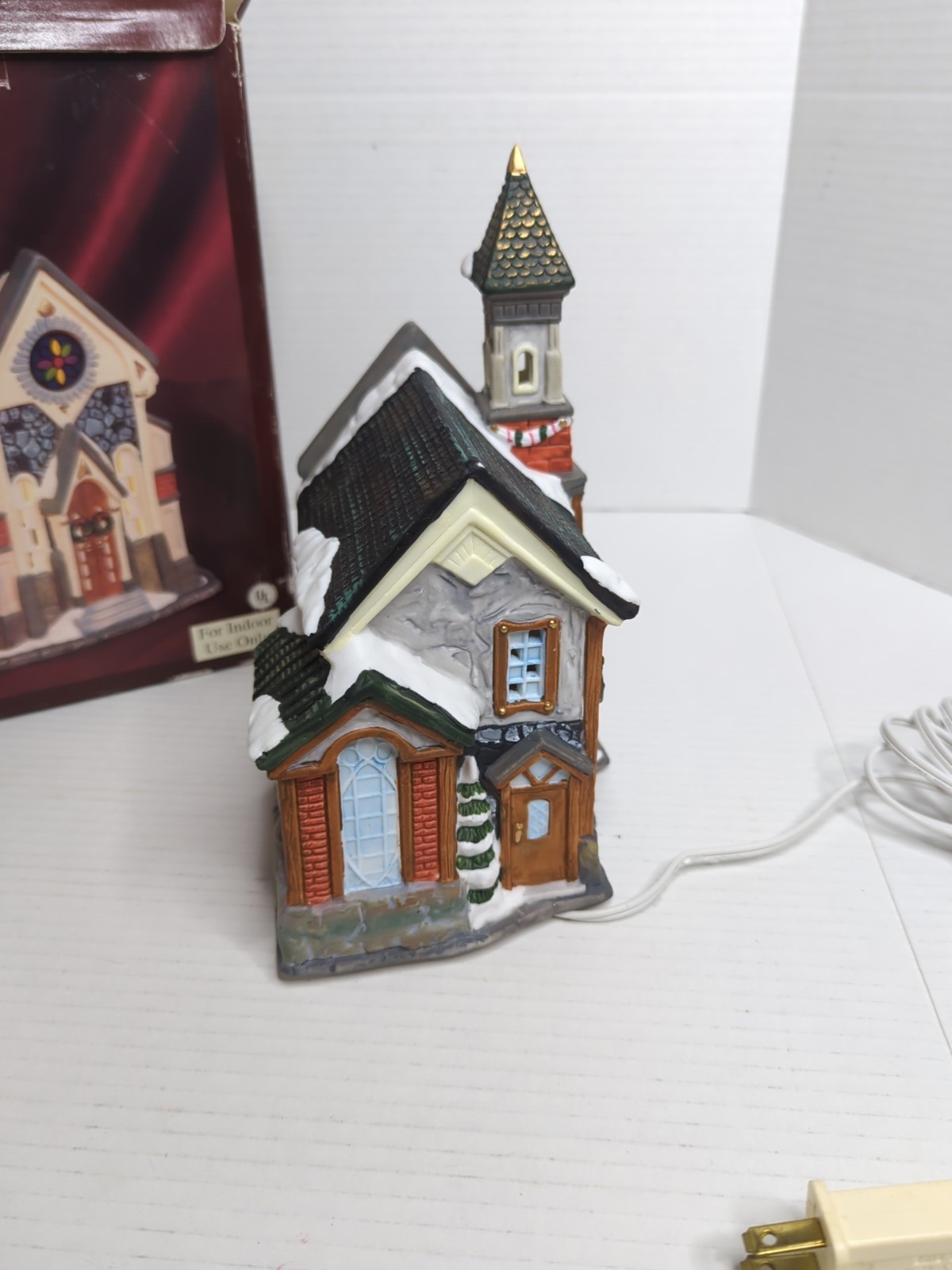 Galleria Christmas Village Church – Hand-Painted Porcelain with Light & Cord
