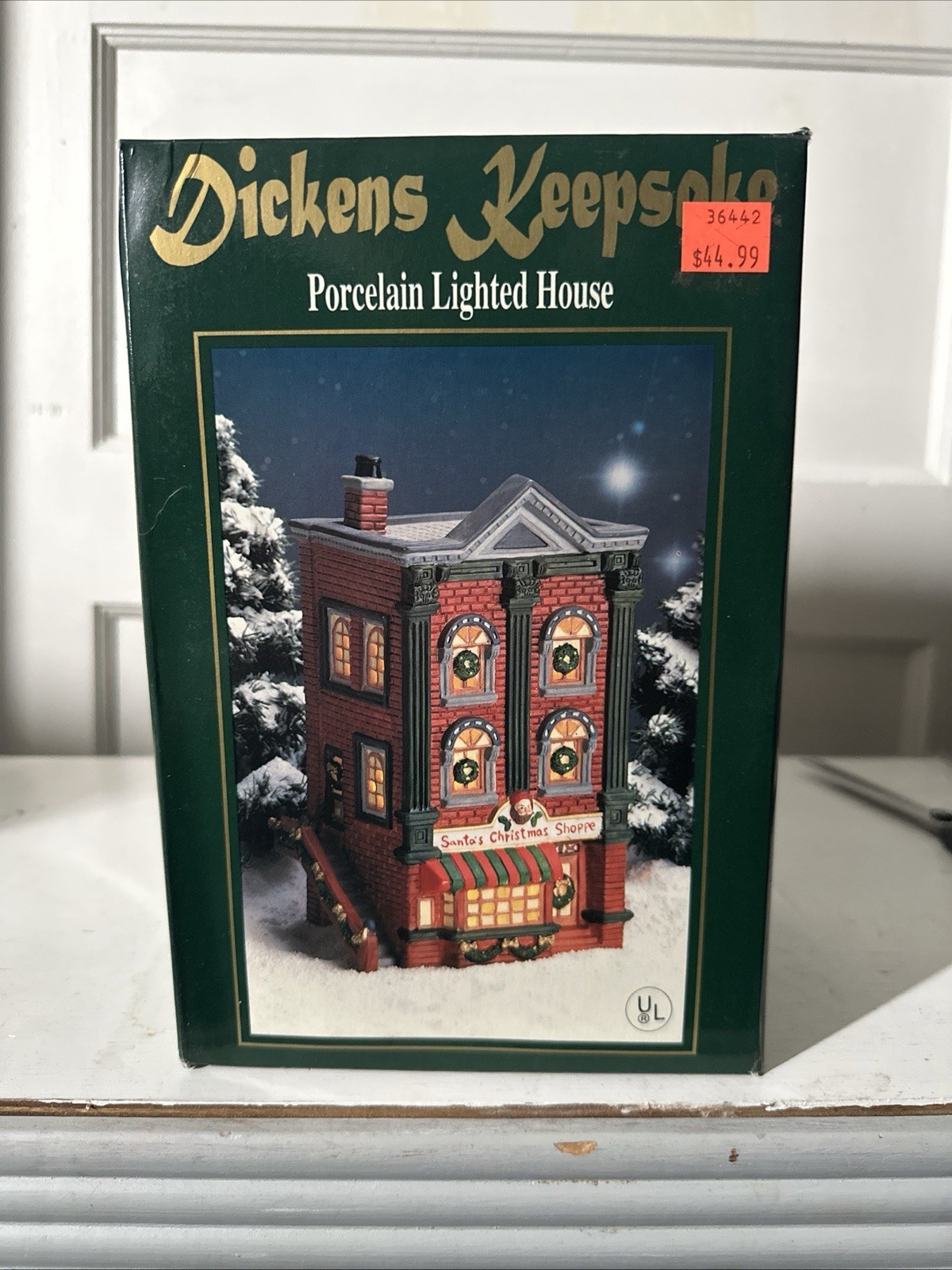 Dickens Keepsake Porcelain Lighted Sant’s Christmas Shop.
