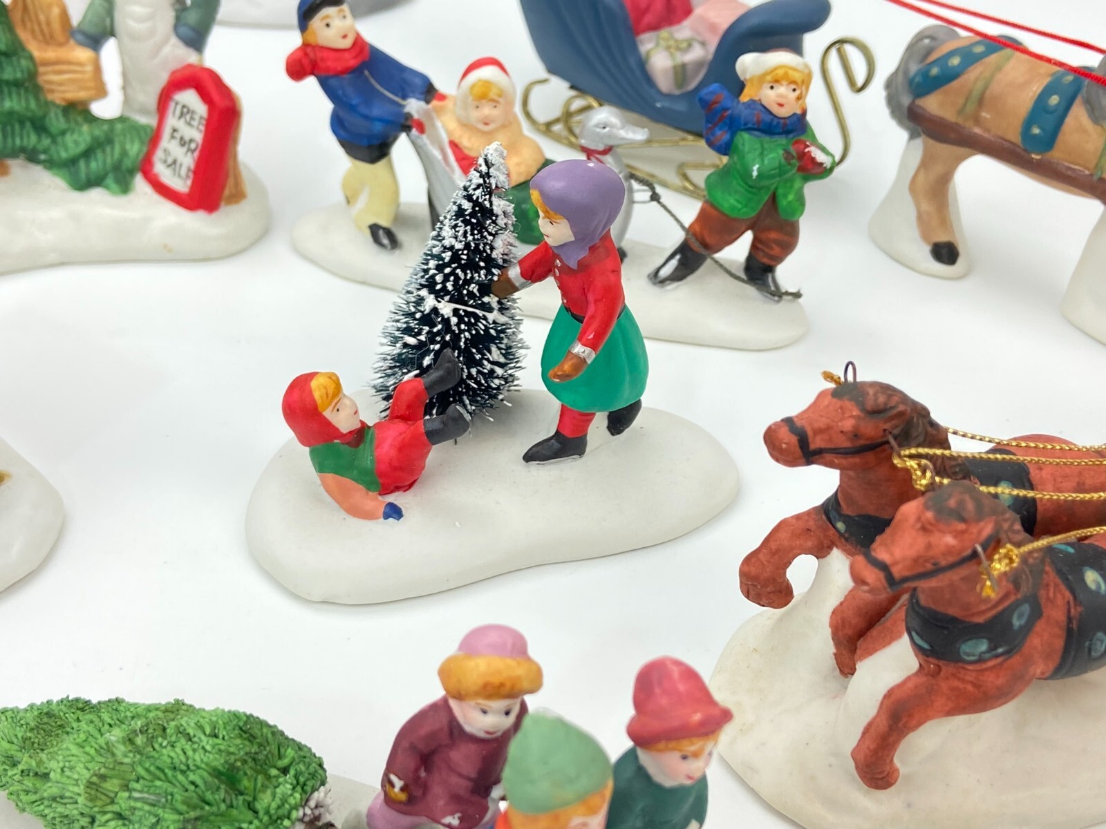 Lot of Lemax & Other Christmas Village Figures Accessories Bridge Carriage Swing