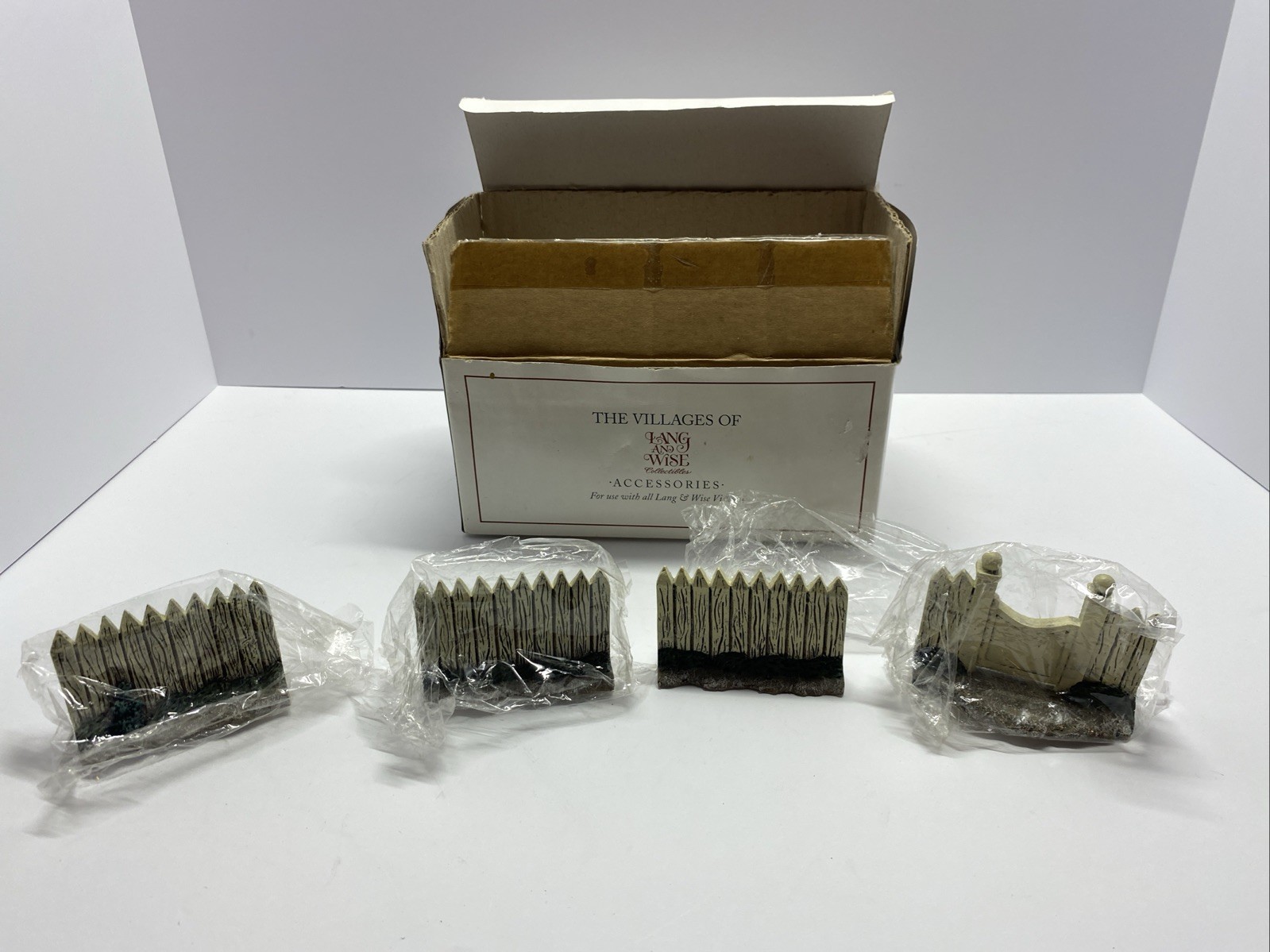 Lang and Wise Set Of 4 White Picket Fences With Gate Christmas Village Accessory