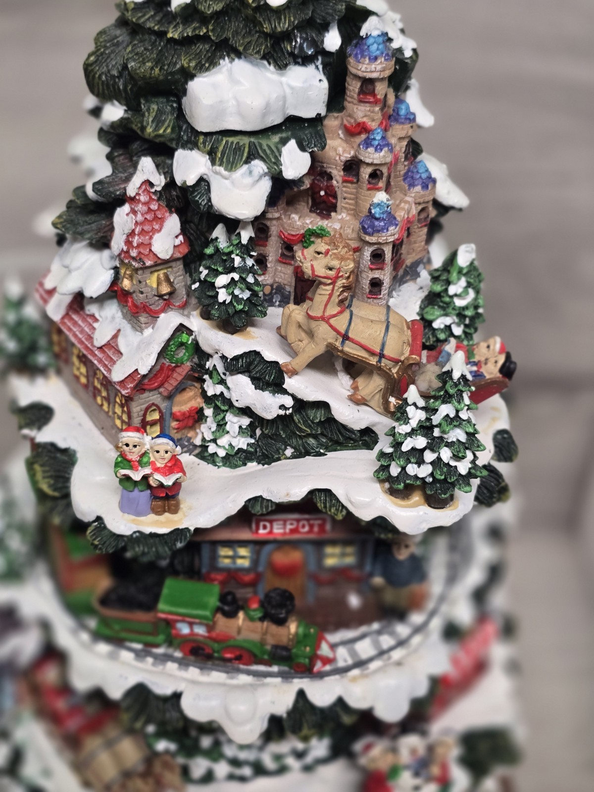 Vtg Kmart Trim A Tree Lighted Christmas Tree Village Scene Holiday Decor 13.5″