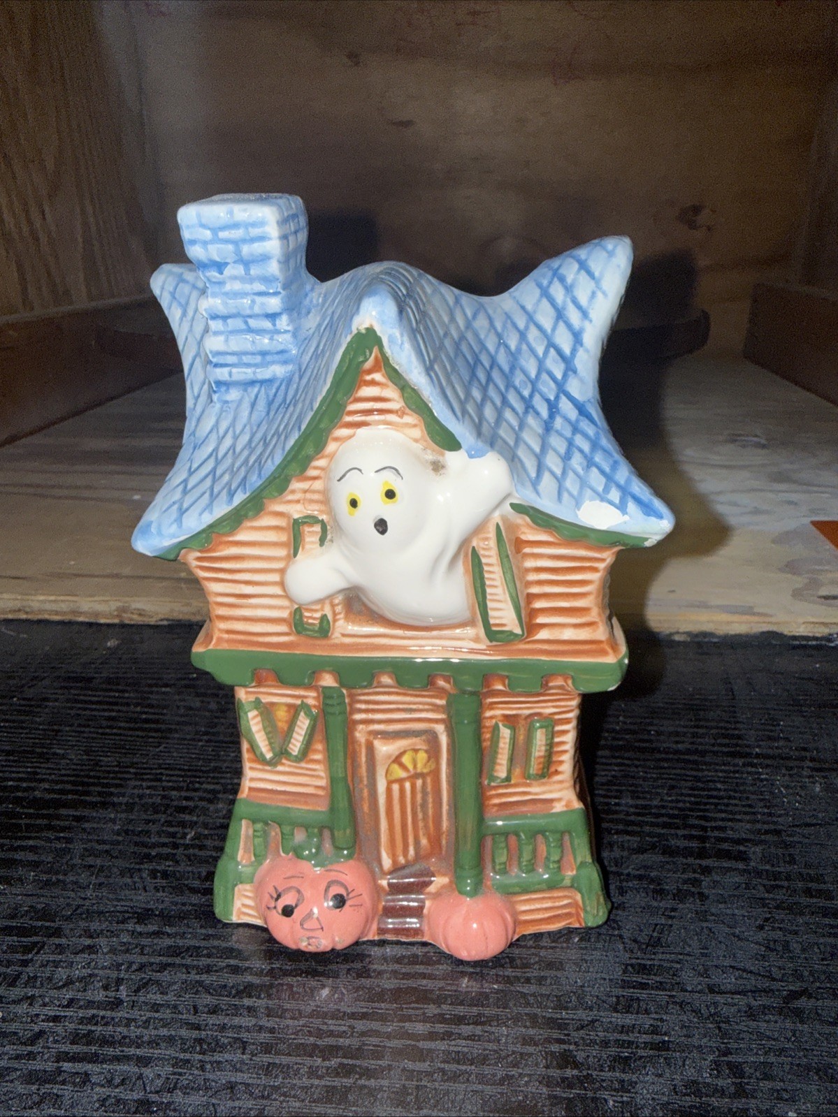 Vintage Holland Ceramic Haunted House Planter Ghost Pumpkins 1991 Halloween