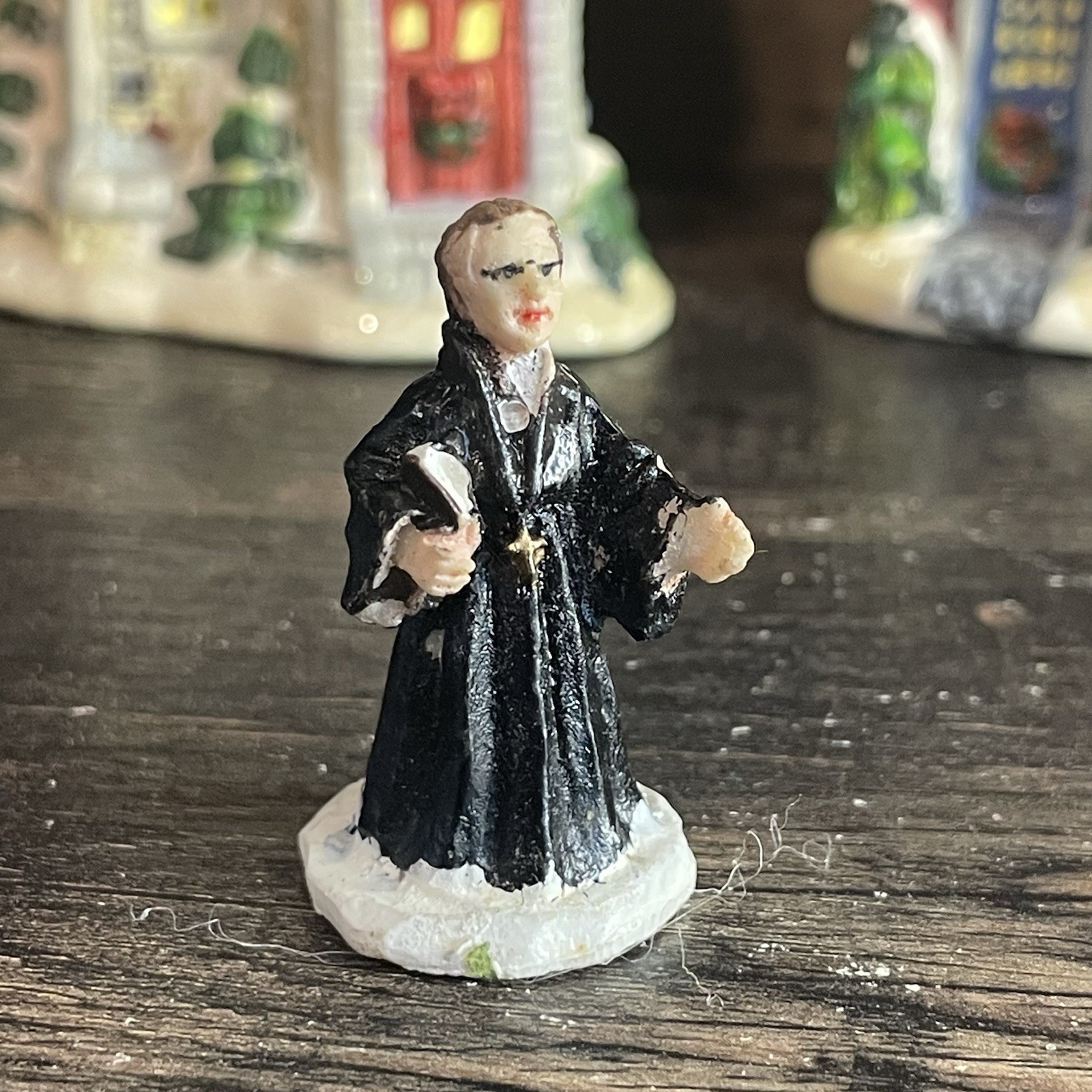 Vintage Porcelain Christmas Village Lot: School, Church & Priest Figurine