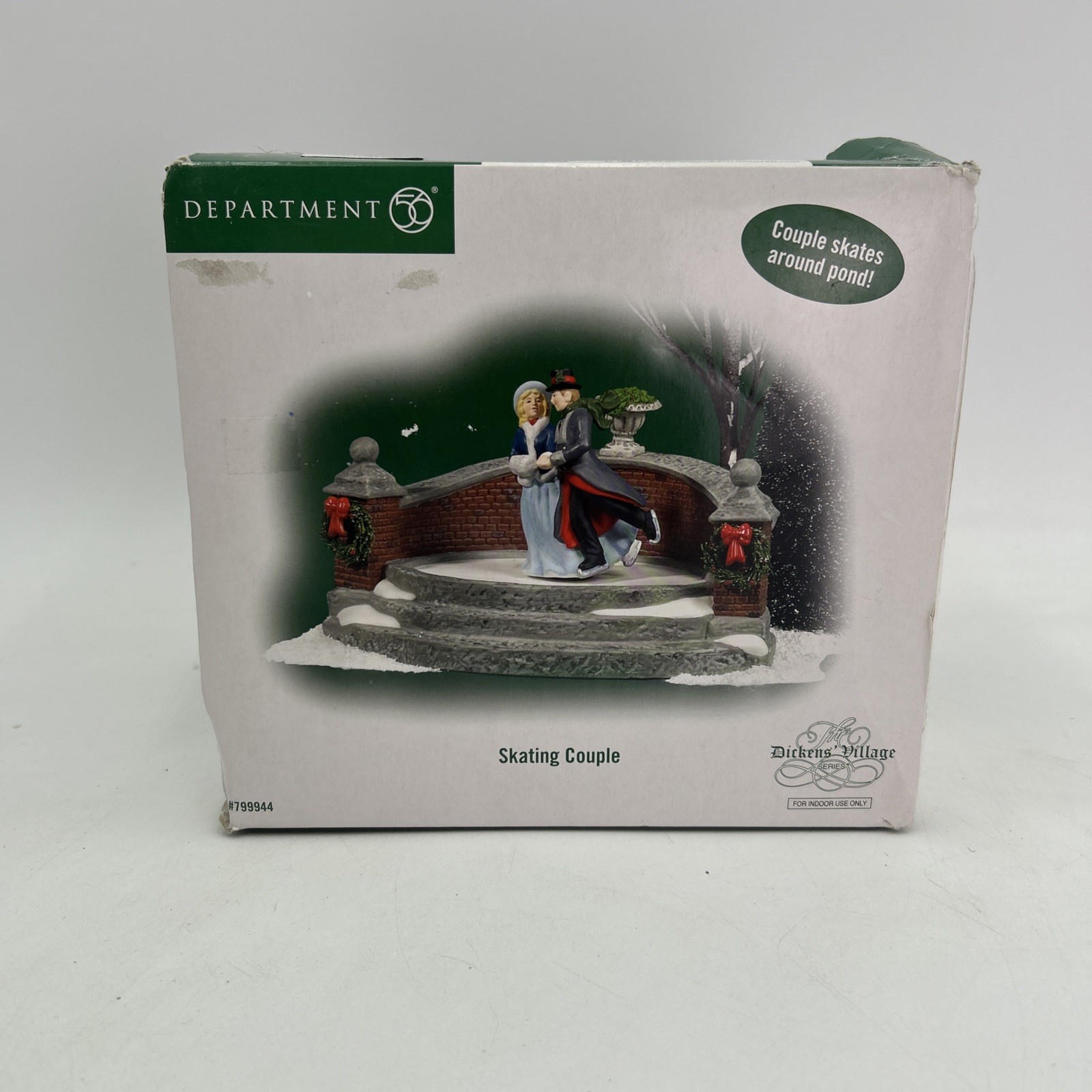 Dept 56 Dickens Village Skating Couple On Pond 2007 W Box #799944 Tested Works