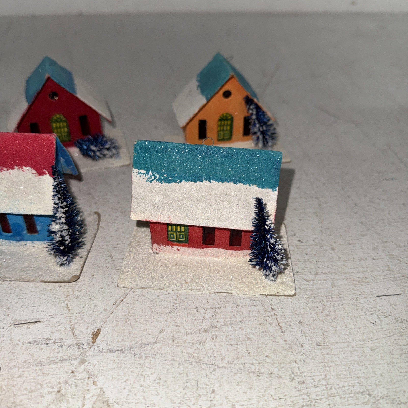 12Vintage German Putz Christmas Village Houses Cardboard Mica Glitter Small Hole