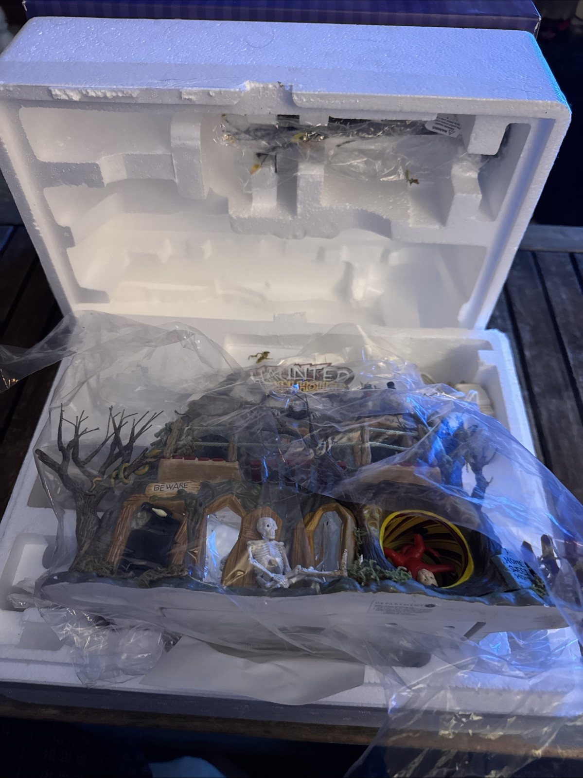 Department 56 Halloween Haunted Fun House W/ Accessories & Box, Retired, Works!