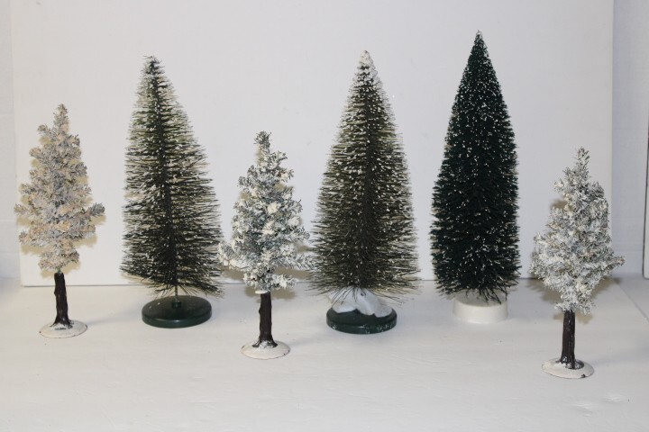 Lot of 6 Snow Covered Trees for Christmas Village or Winter Decorating 14”- 11