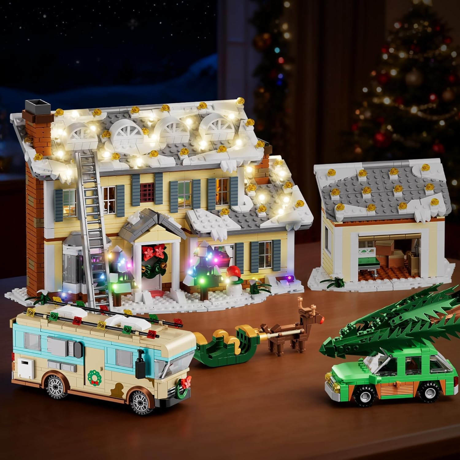 Christmas Holiday House Building Set, 5 in 1 Model Buildings Kits Snow Village &