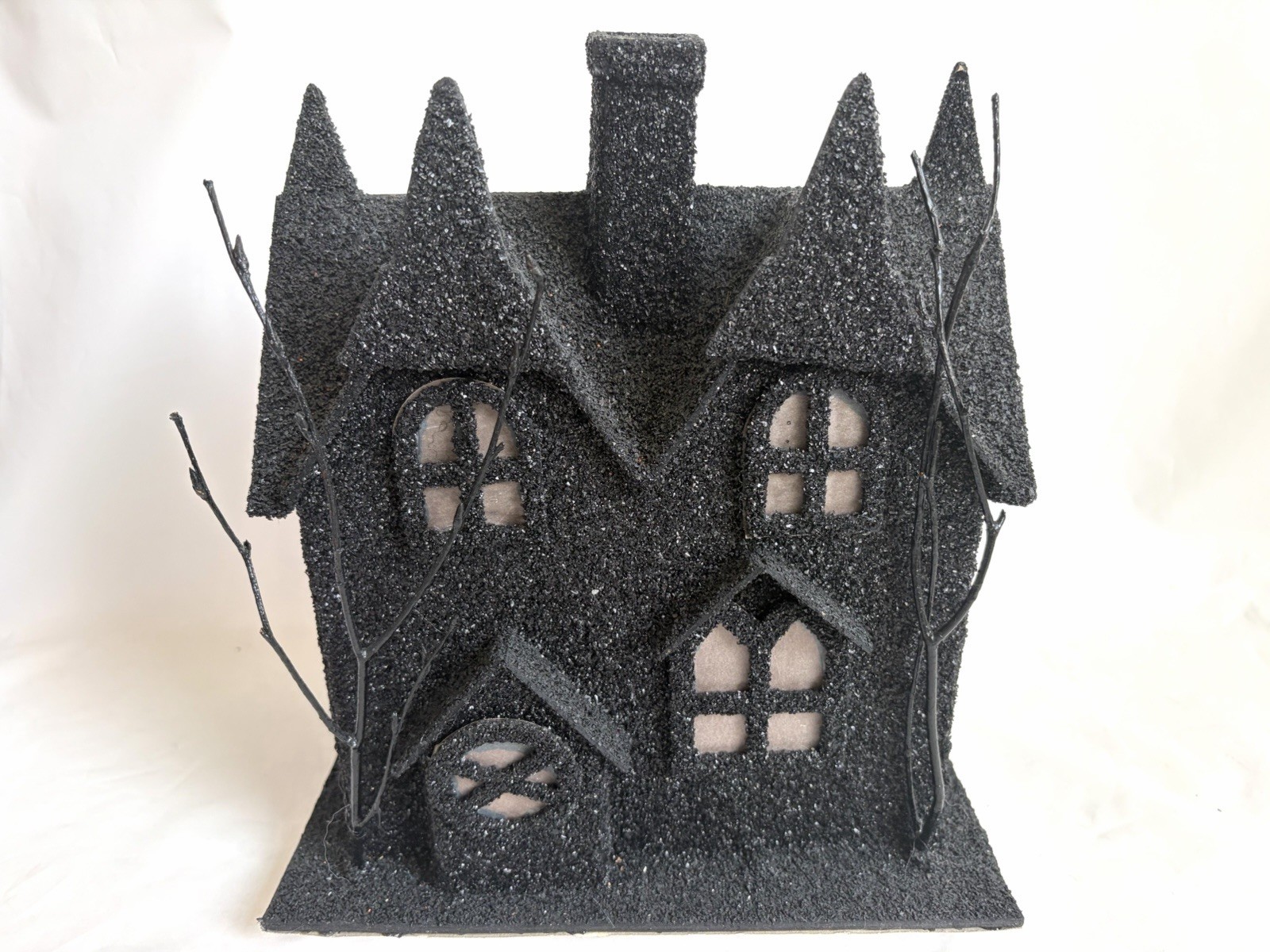 Pottery Barn Spooky Black Glitter Luminary 10” Haunted HOUSE | MED MANSION w/Tag