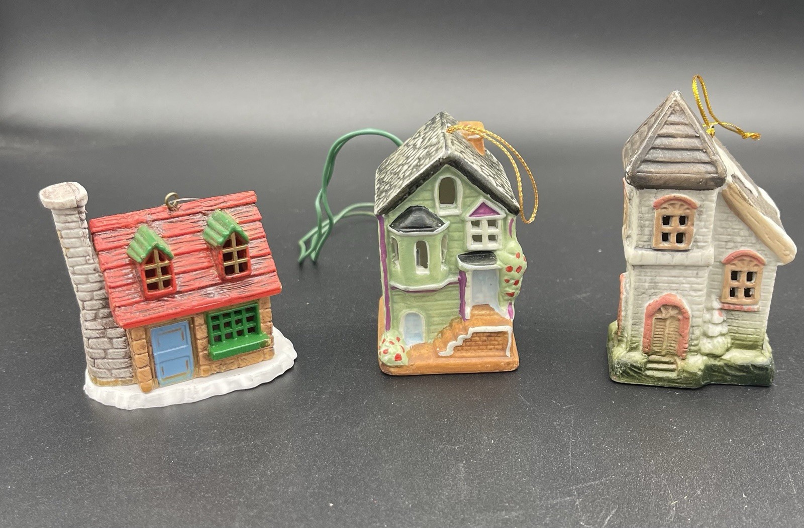 Vintage Old Town Village Ceramic Houses 1 Brick 1 Clapboard
