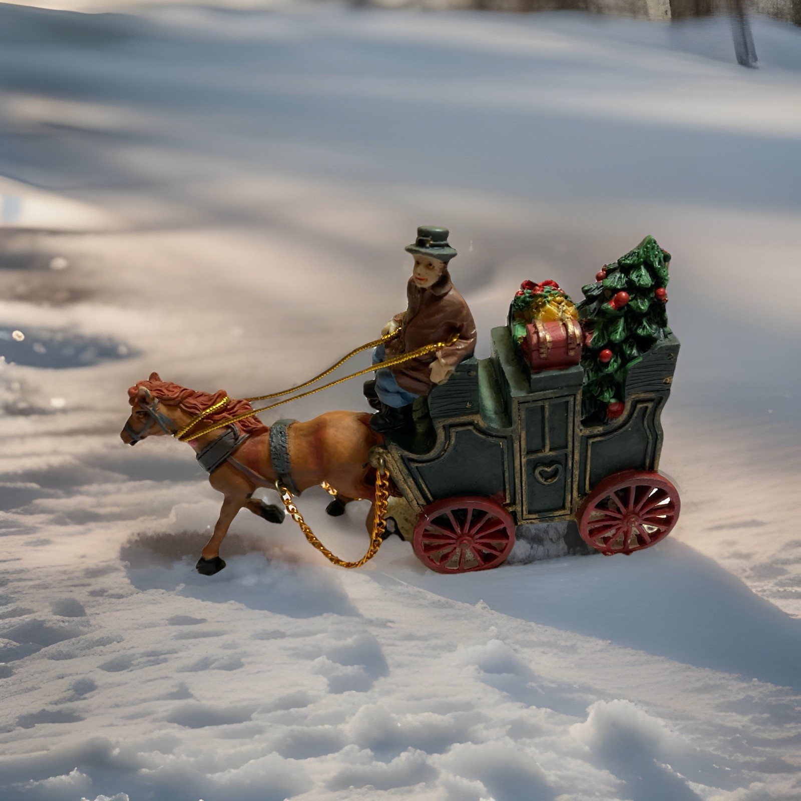 Christmas Village Horse Drawn Carriage With Christmas Tree