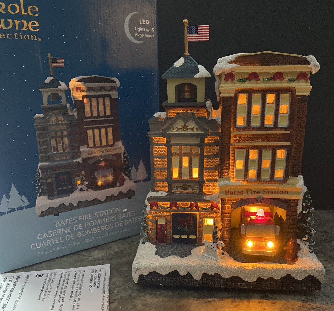 Carole Towne Bates Fire Station Animated Truck Lighted Musical Christmas Village