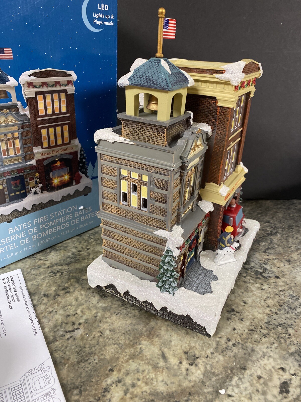 Carole Towne Bates Fire Station Animated Truck Lighted Musical Christmas Village